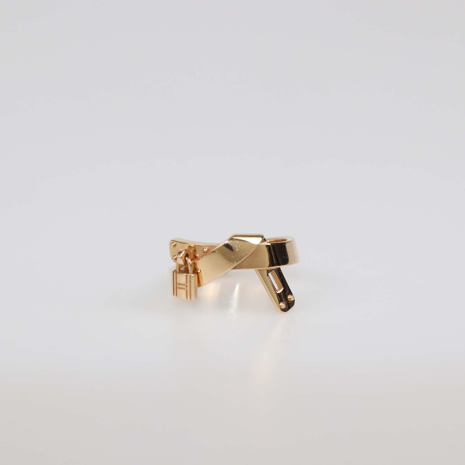 Hermes 18K Rose Gold Kelly Gavroche Ring Size 55