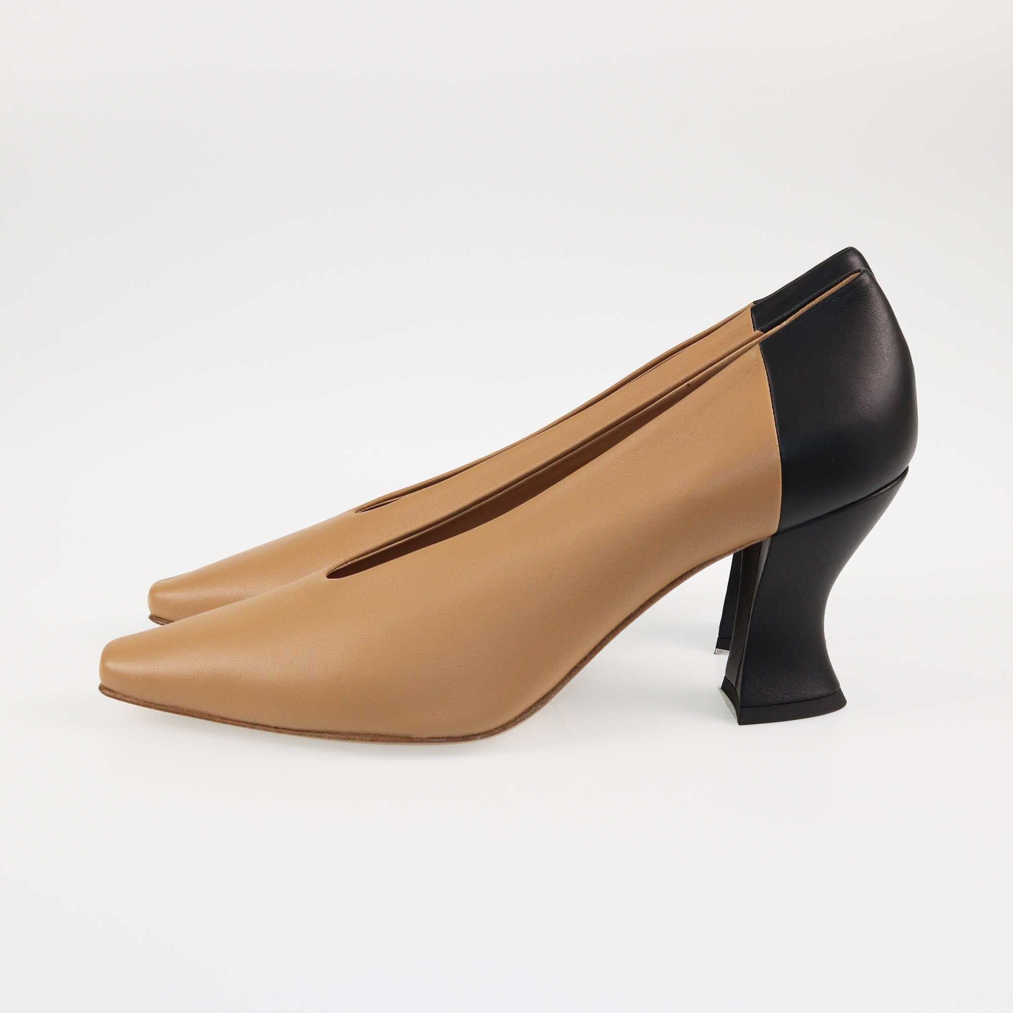 Bottega Veneta Beige Black Almond Toe Pumps