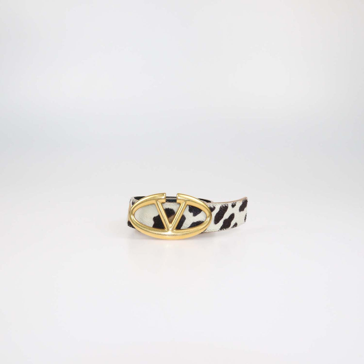 Valentino White,Brown Animal Print Calf Hair VLogo Belt