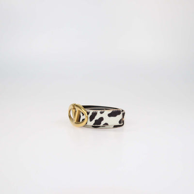 Valentino White,Brown Animal Print Calf Hair VLogo Belt