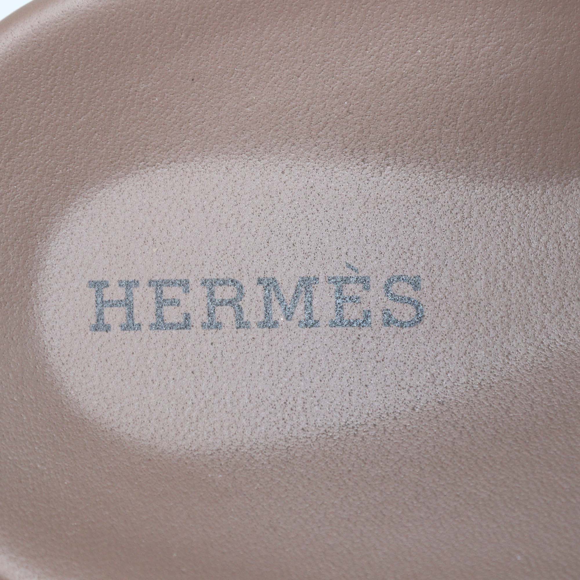 Hermes Grey/White Leather Empire Flat Sandals