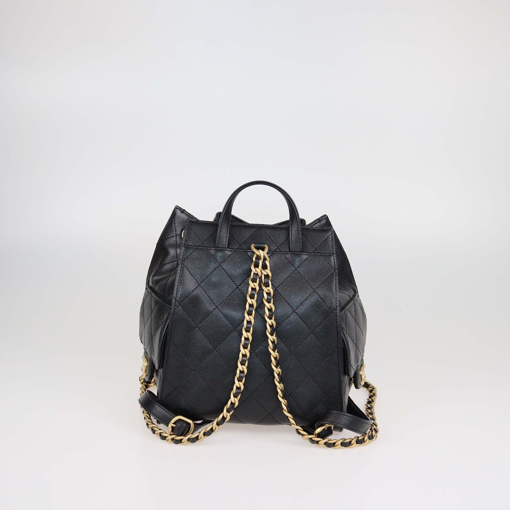 Chanel Black Quilted Caviar Leather Medium 25 Backpack Bag