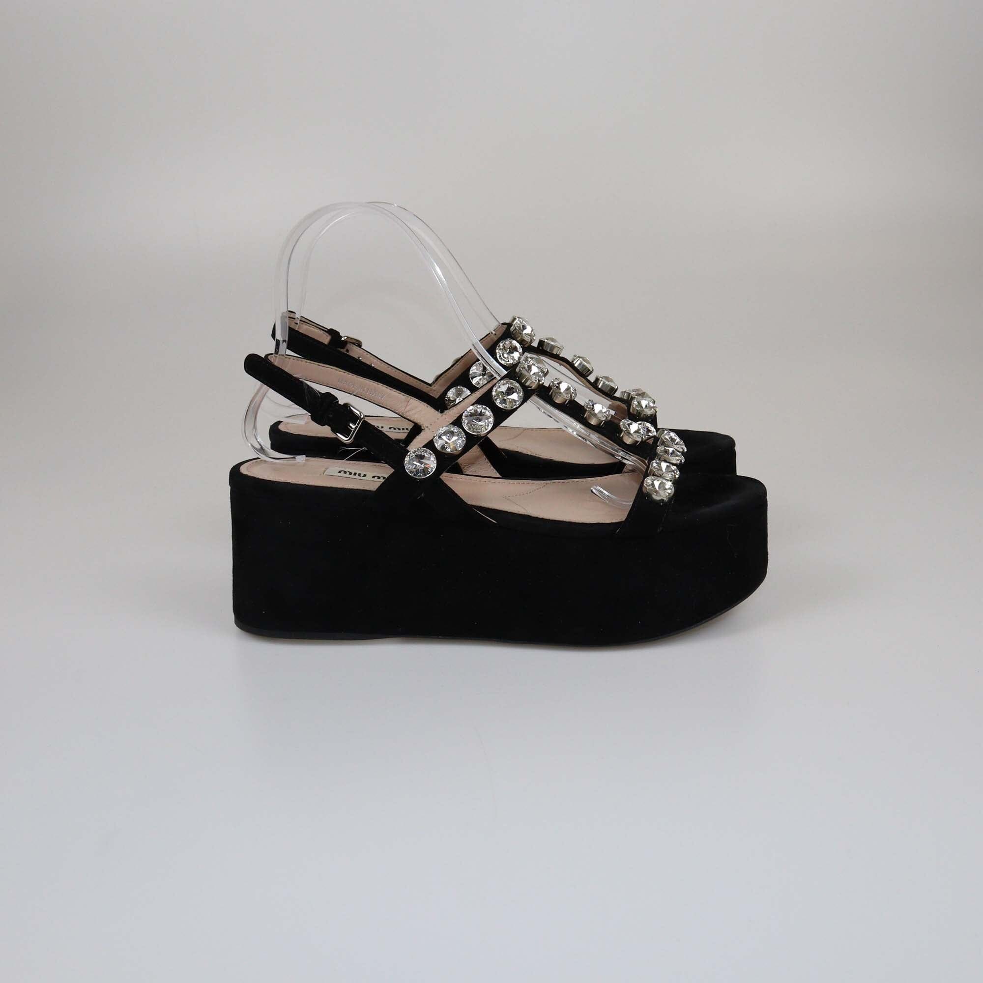 Miu Miu Black Crystal Embellished Sandals Womens Miu Miu 