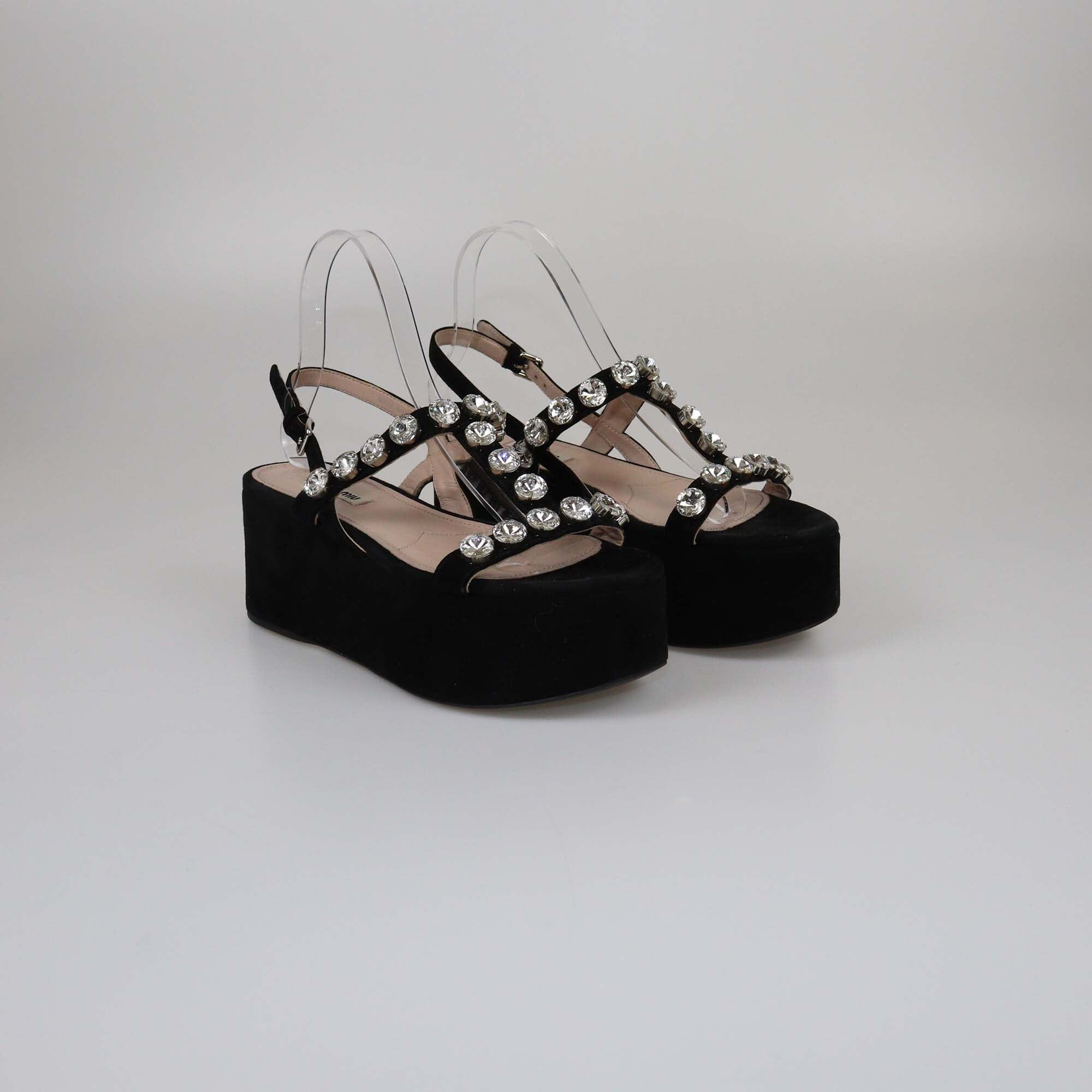 Miu Miu Black Crystal Embellished Sandals Womens Miu Miu 