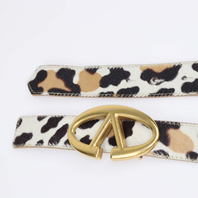 Valentino White,Brown Animal Print Calf Hair VLogo Belt