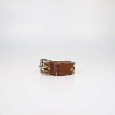 Gucci Brown Leather and Web Fabric Buckle Belt