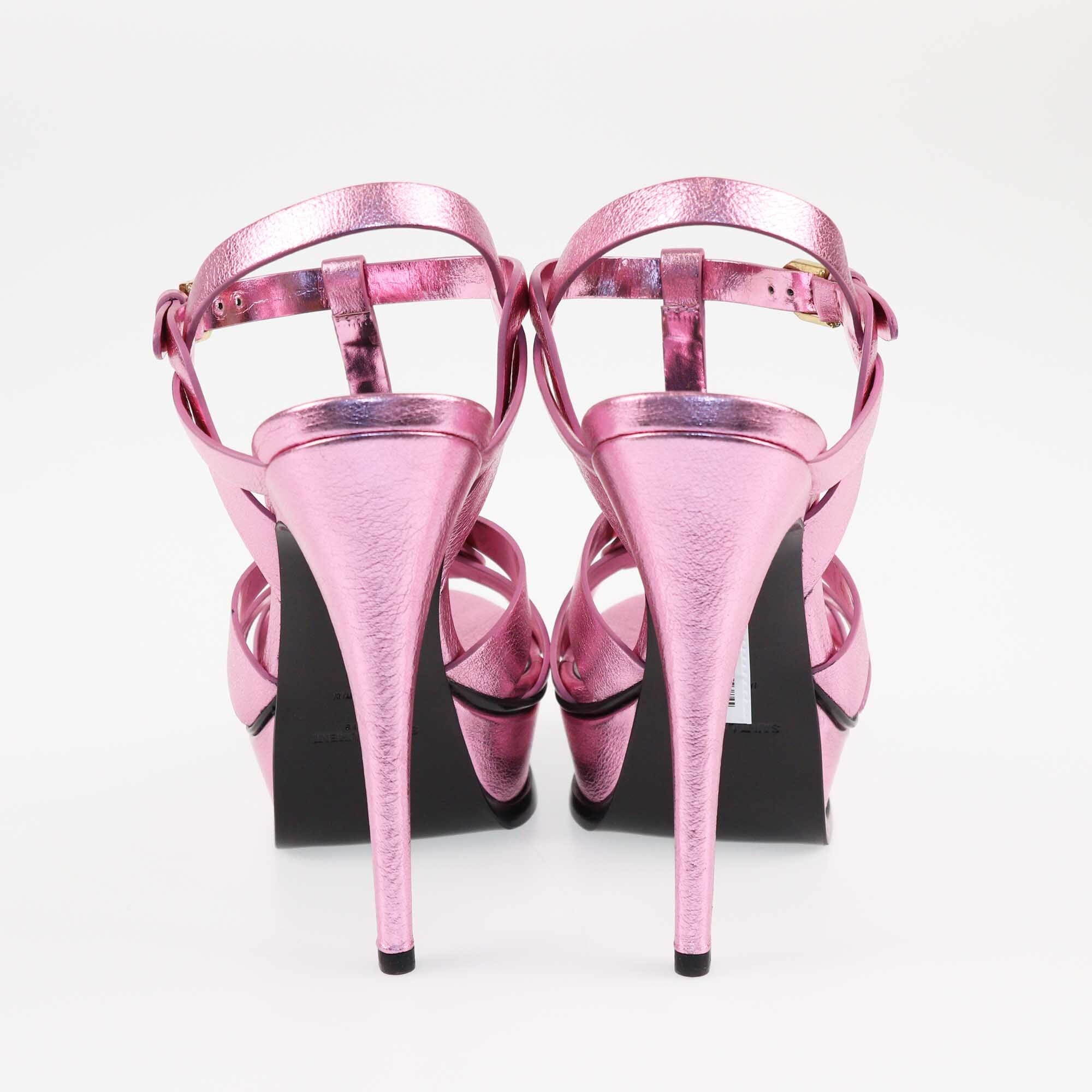 Saint Laurent Metallic Purple Foil Tribute Platform Ankle Strap Sandals Shoes Saint Laurent 