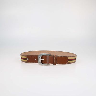Gucci Brown Leather and Web Fabric Buckle Belt
