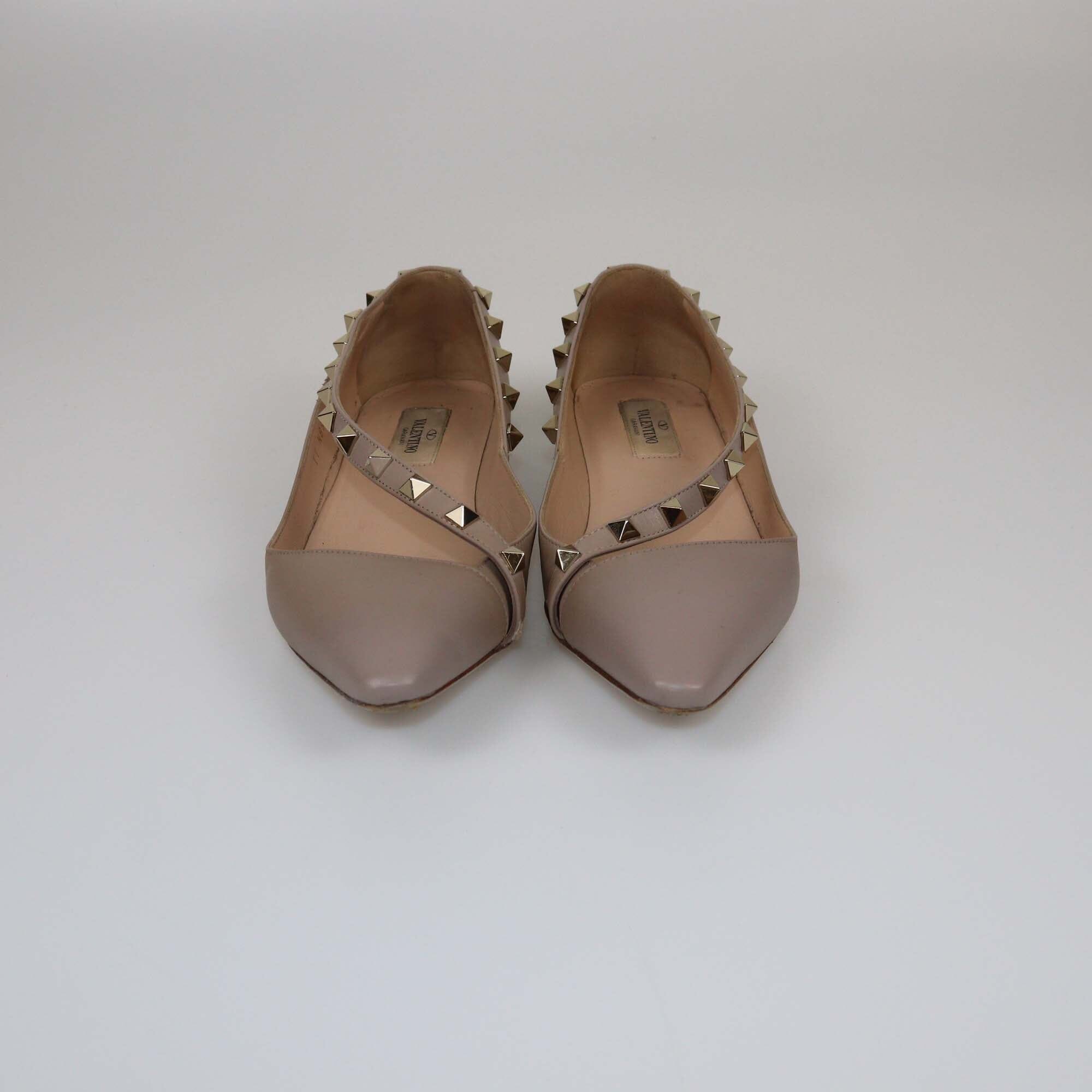 Valentino Beige Ruckstud Ballet Flats Womens Valentino 