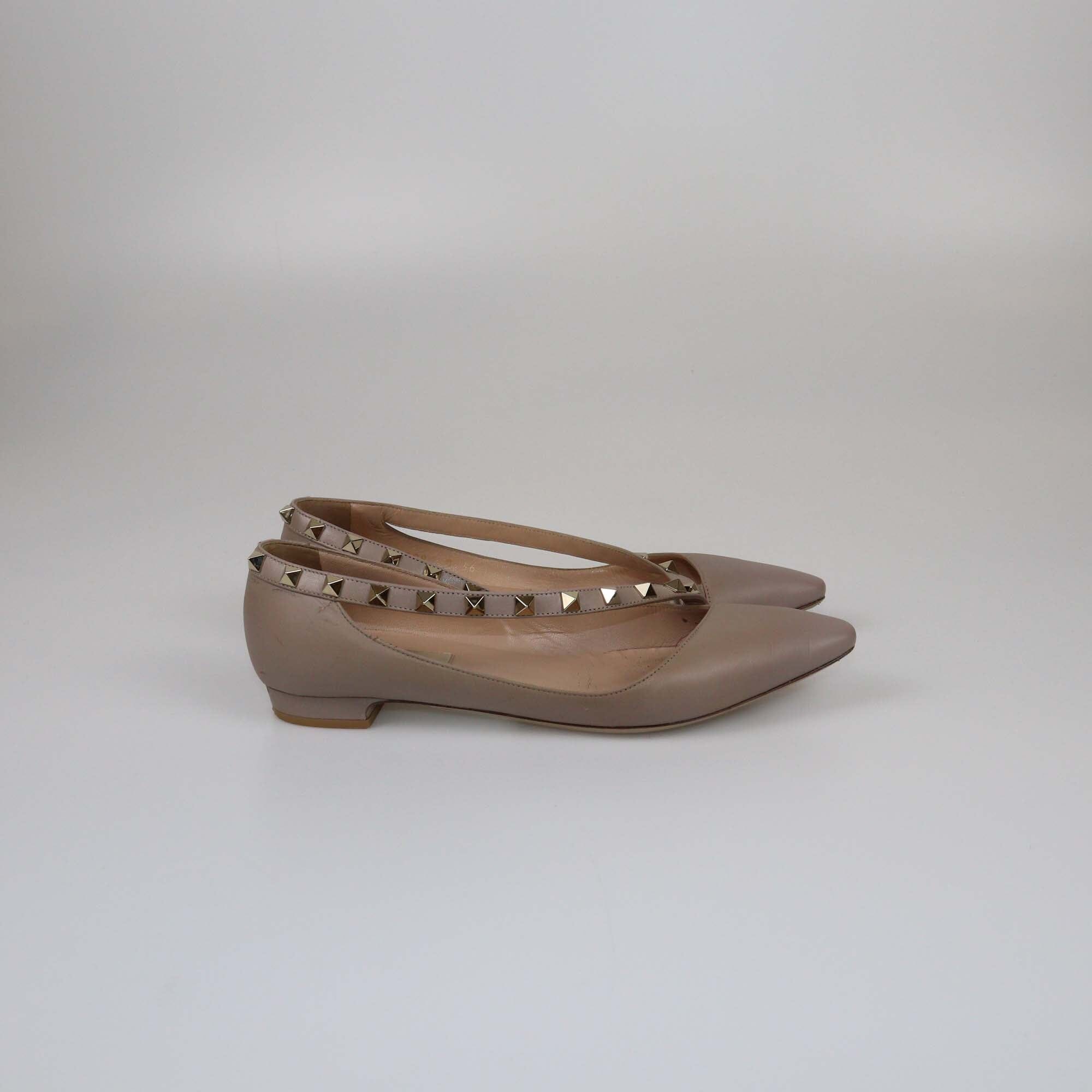 Valentino Beige Ruckstud Ballet Flats Womens Valentino 