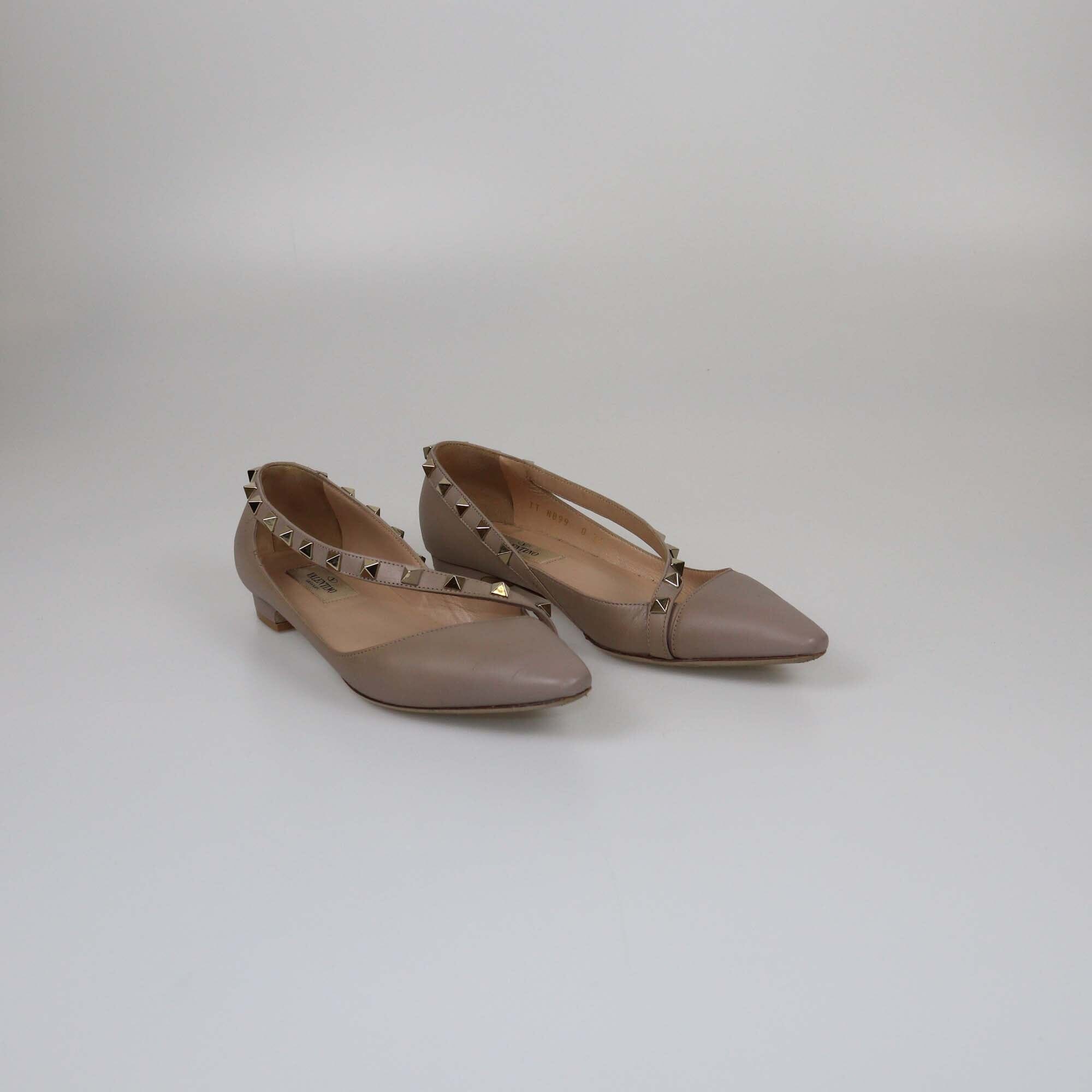 Valentino Beige Ruckstud Ballet Flats Womens Valentino 