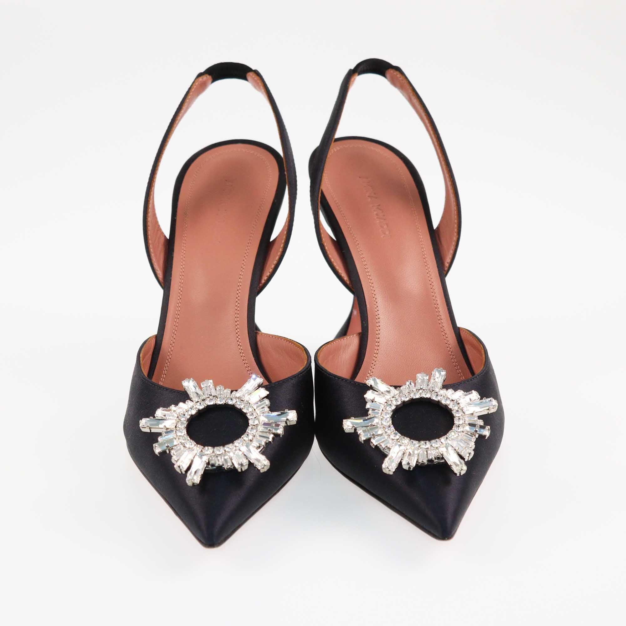 Amina Muaddi Black Begum Crystal Embellished Slingback Pumps Shoes Amina muaddi 