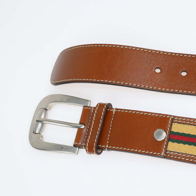 Gucci Brown Leather and Web Fabric Buckle Belt