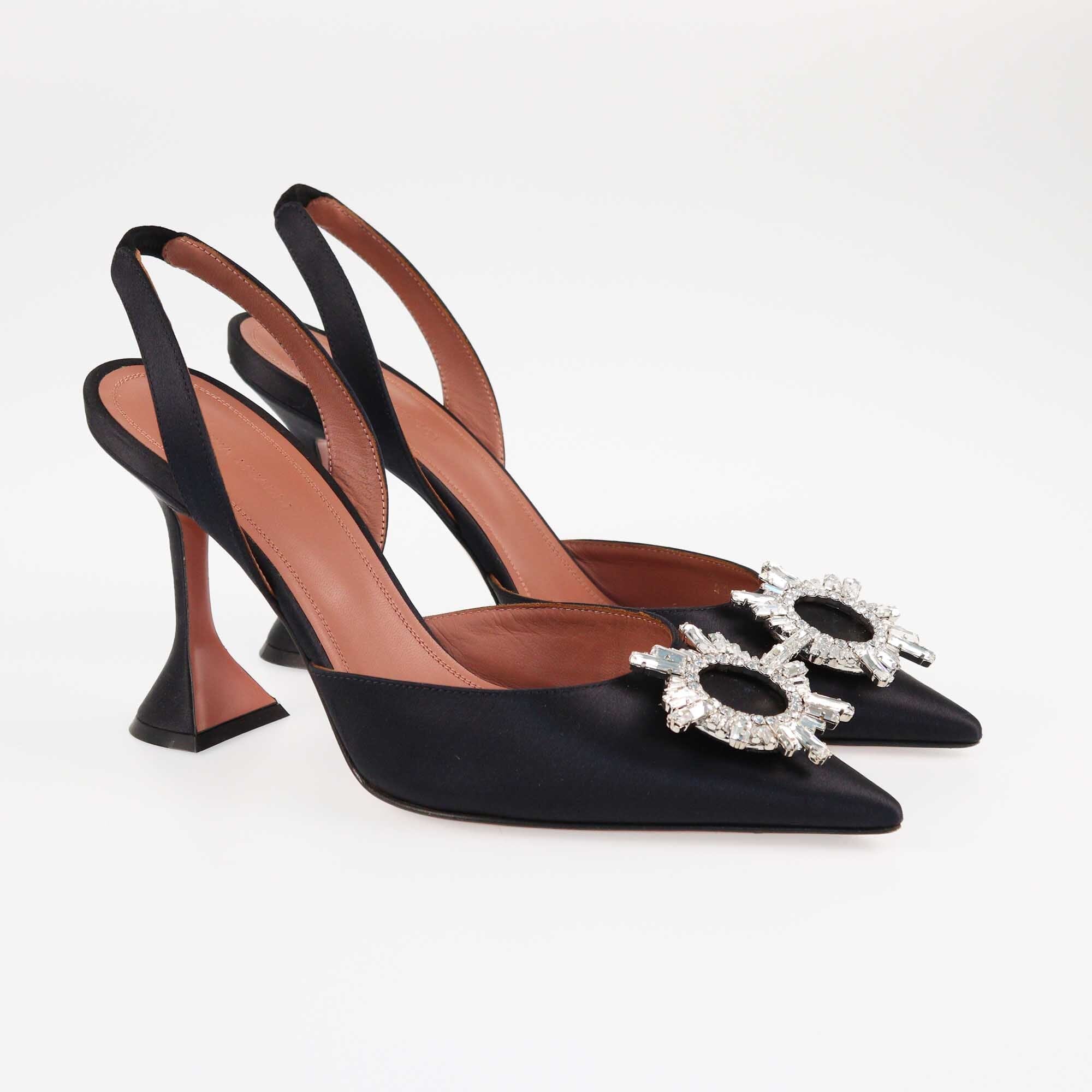 Amina Muaddi Black Begum Crystal Embellished Slingback Pumps Shoes Amina muaddi 