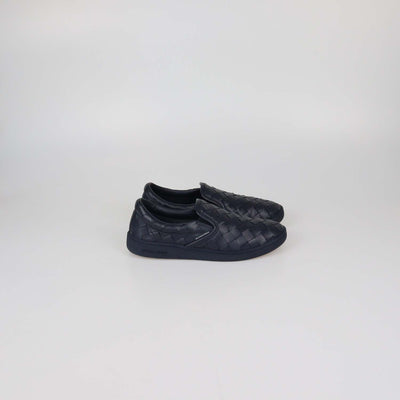 Bottega Veneta Navy Blue Intrecciato Leather Sawyer Slip-On Sneakers