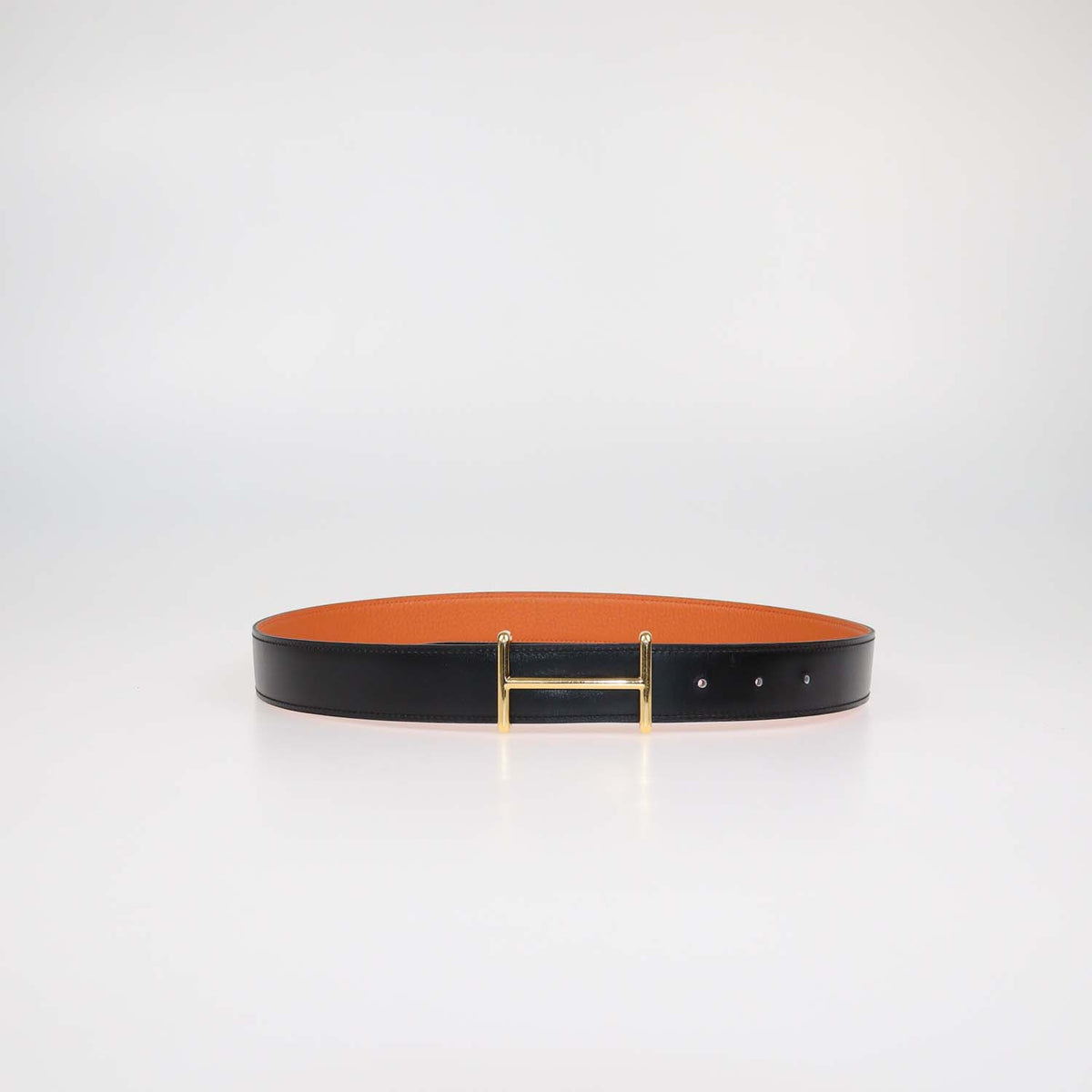 Hermes Black,Orange Box Calf and Clemence Leather Reversible Idem Belt