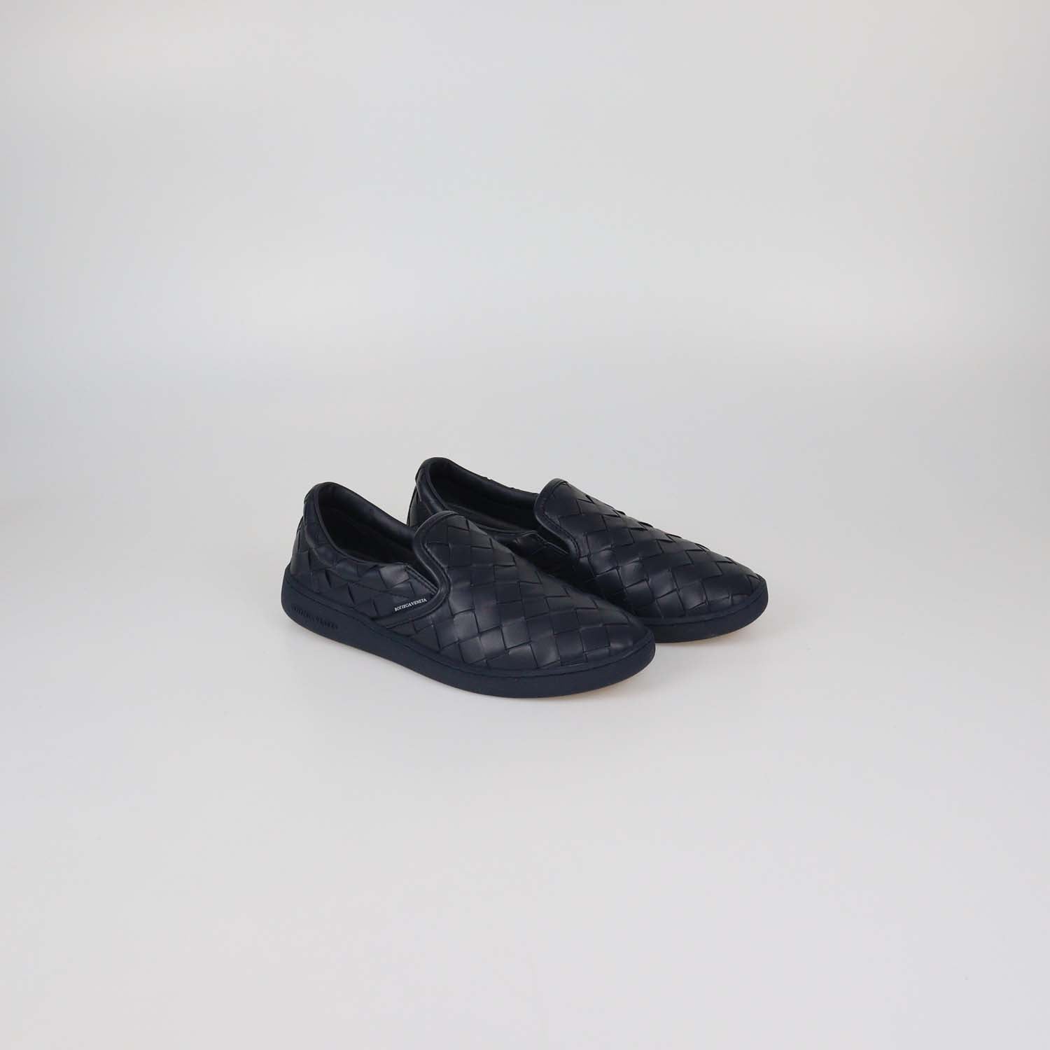 Bottega Veneta Navy Blue Intrecciato Leather Sawyer Slip-On Sneakers