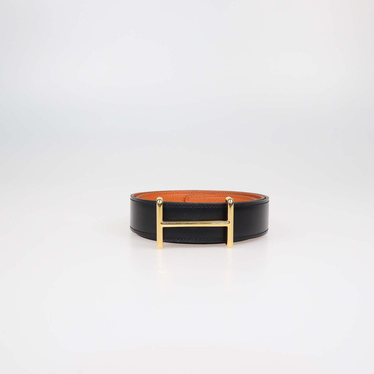 Hermes Black,Orange Box Calf and Clemence Leather Reversible Idem Belt