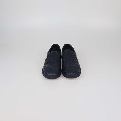 Bottega Veneta Navy Blue Intrecciato Leather Sawyer Slip-On Sneakers