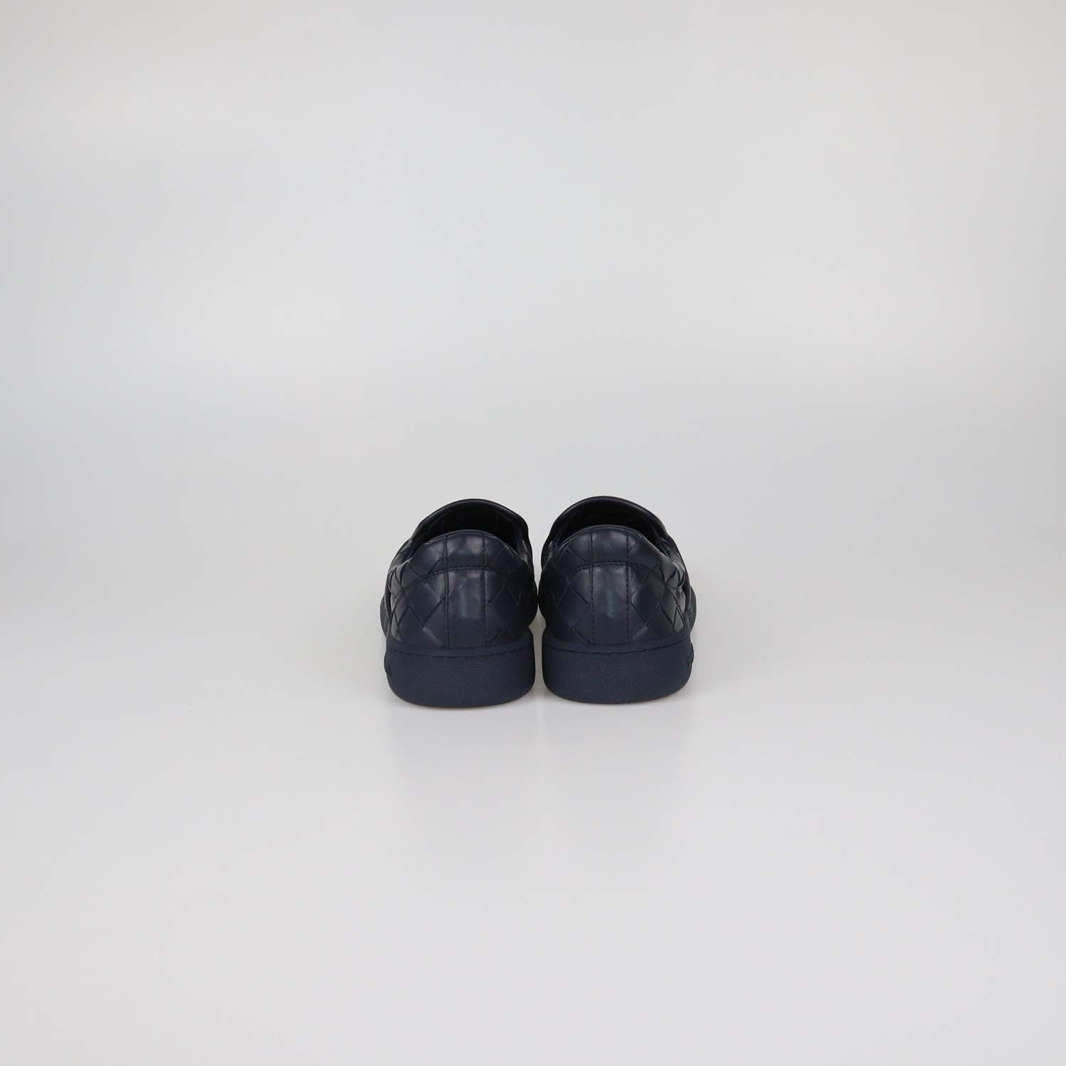 Bottega Veneta Navy Blue Intrecciato Leather Sawyer Slip-On Sneakers
