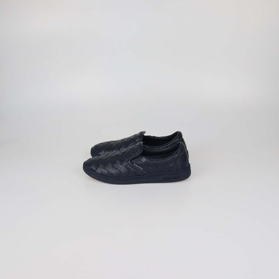 Bottega Veneta Navy Blue Intrecciato Leather Sawyer Slip-On Sneakers