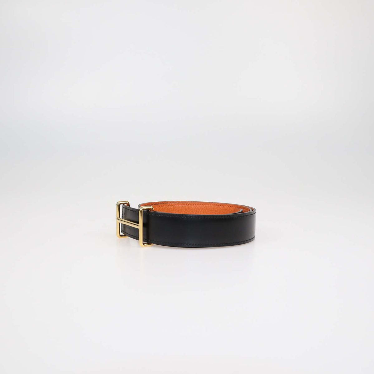 Hermes Black,Orange Box Calf and Clemence Leather Reversible Idem Belt