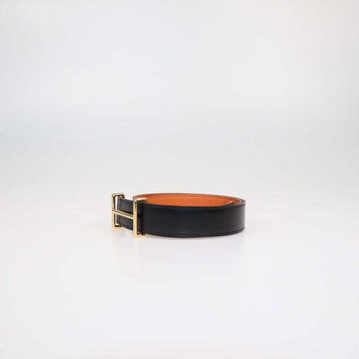 Hermes Black,Orange Box Calf and Clemence Leather Reversible Idem Belt