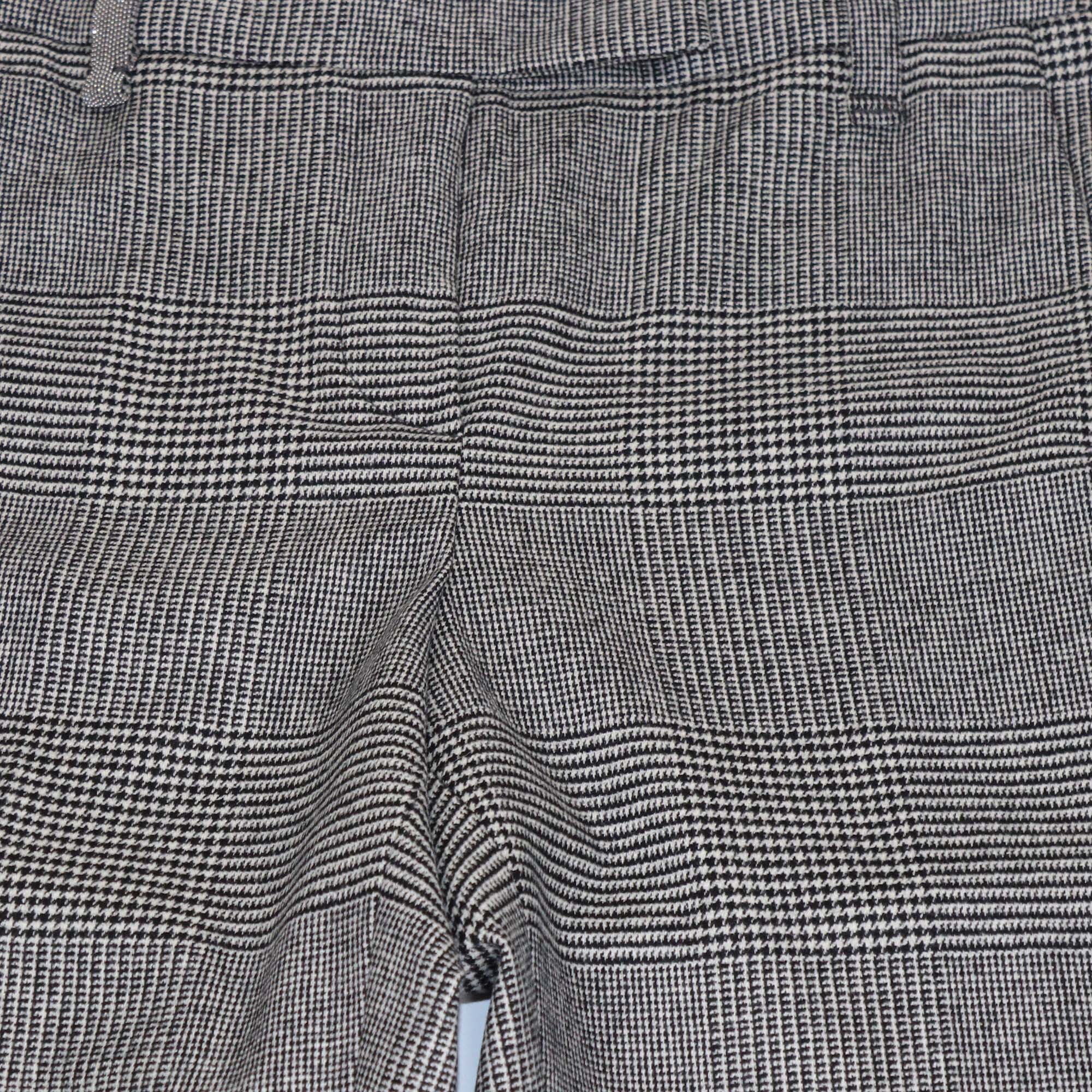 Brunello Cucinelli Grey Wool Checkered Beaded Waist Skinny Leg Pants