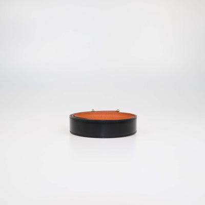 Hermes Black,Orange Box Calf and Clemence Leather Reversible Idem Belt