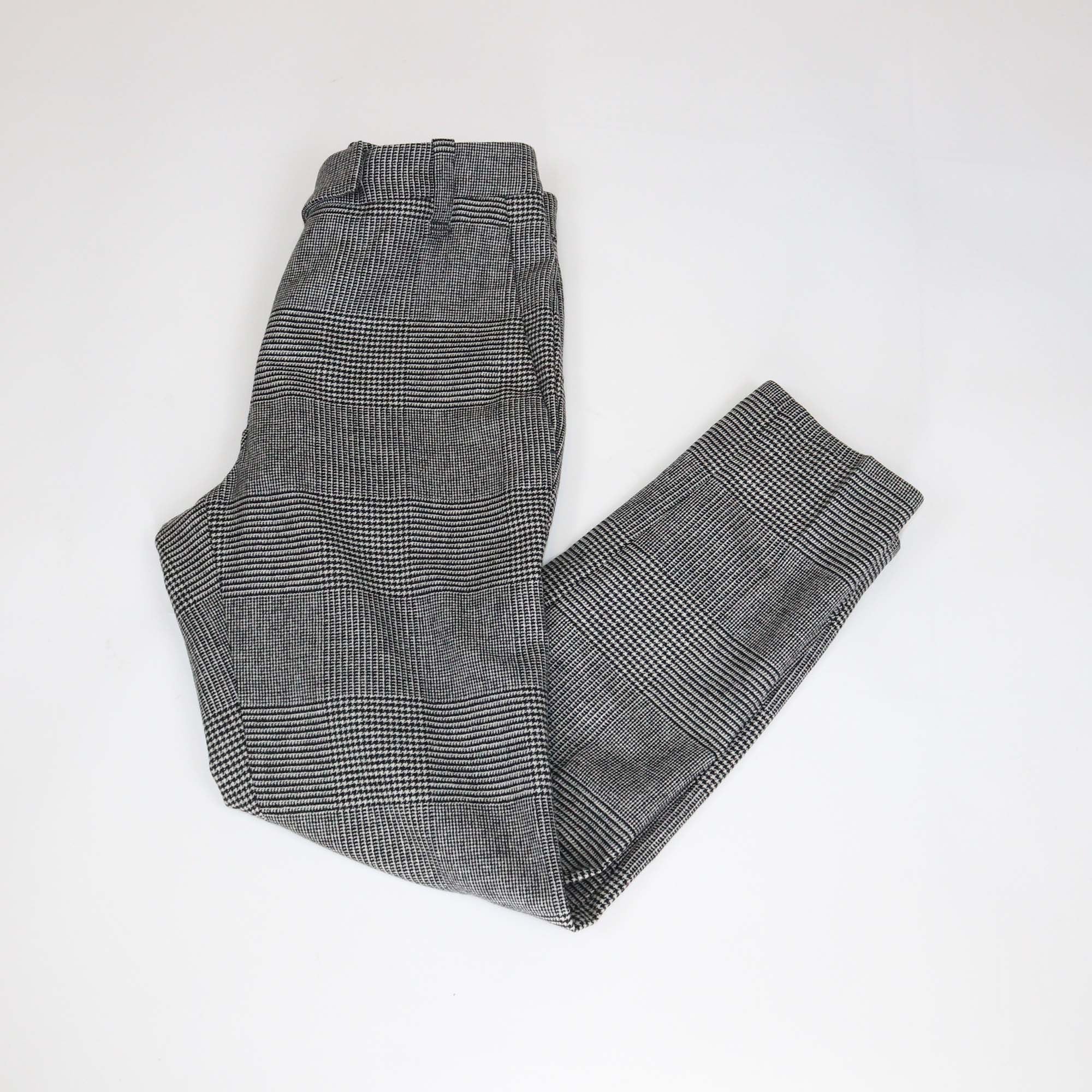 Brunello Cucinelli Grey Wool Checkered Beaded Waist Skinny Leg Pants
