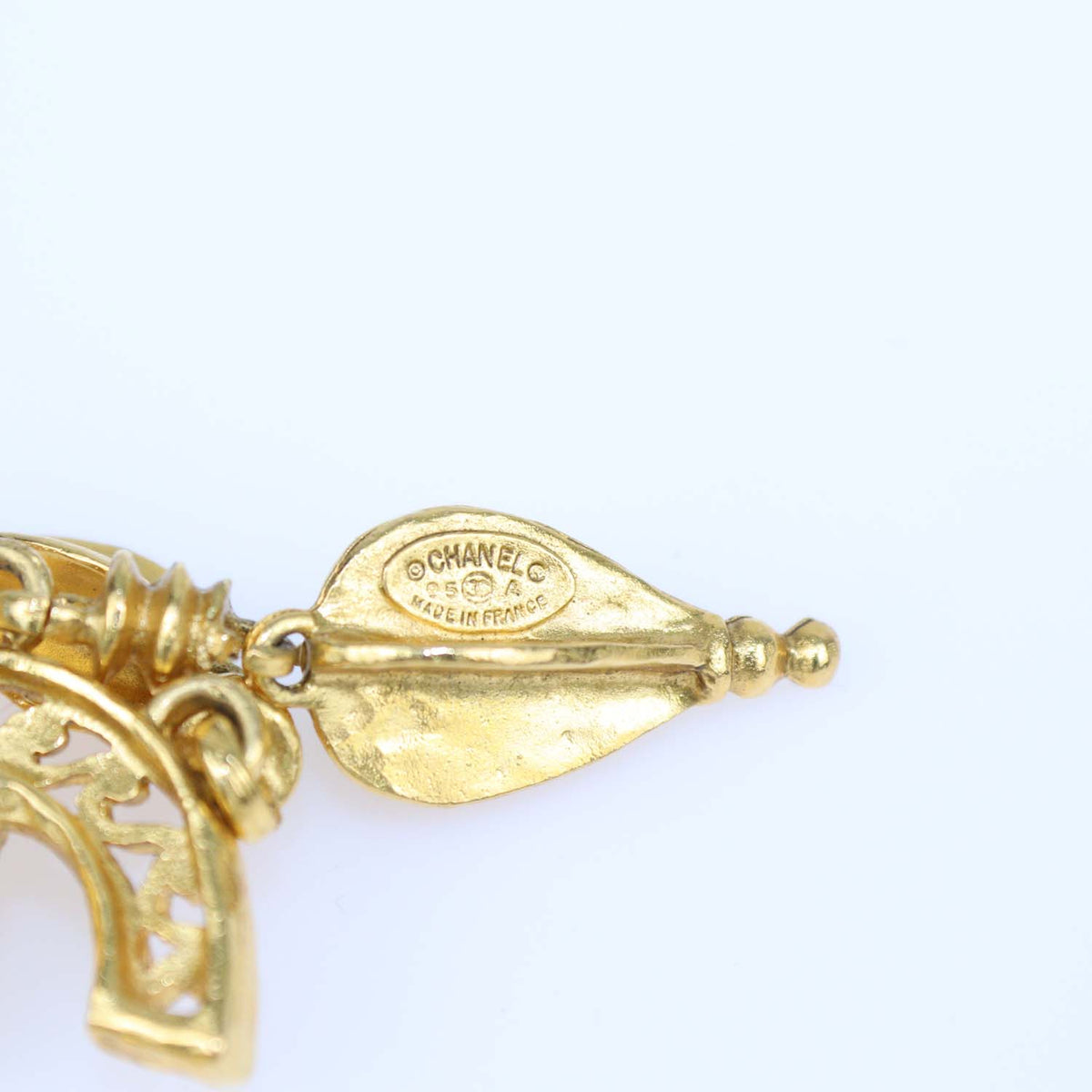 Chanel Gold Tone Metal Vintage CC Logo Filigree Fringe Dangle Clip On Earrings