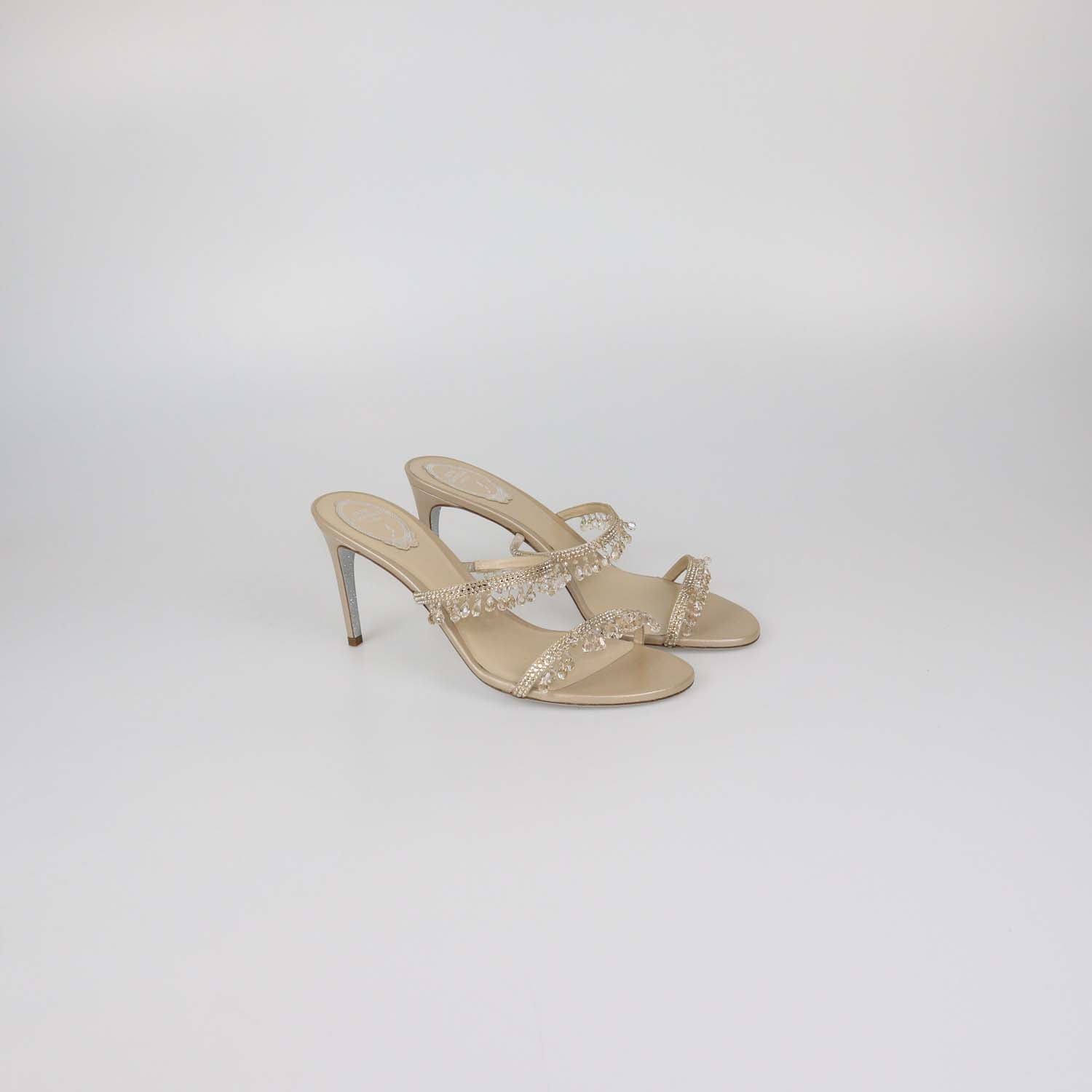 Rene Caovilla Nude Strass Satin Chandelier Mules