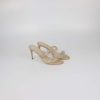 Rene Caovilla Nude Strass Satin Chandelier Mules