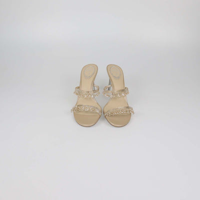 Rene Caovilla Nude Strass Satin Chandelier Mules