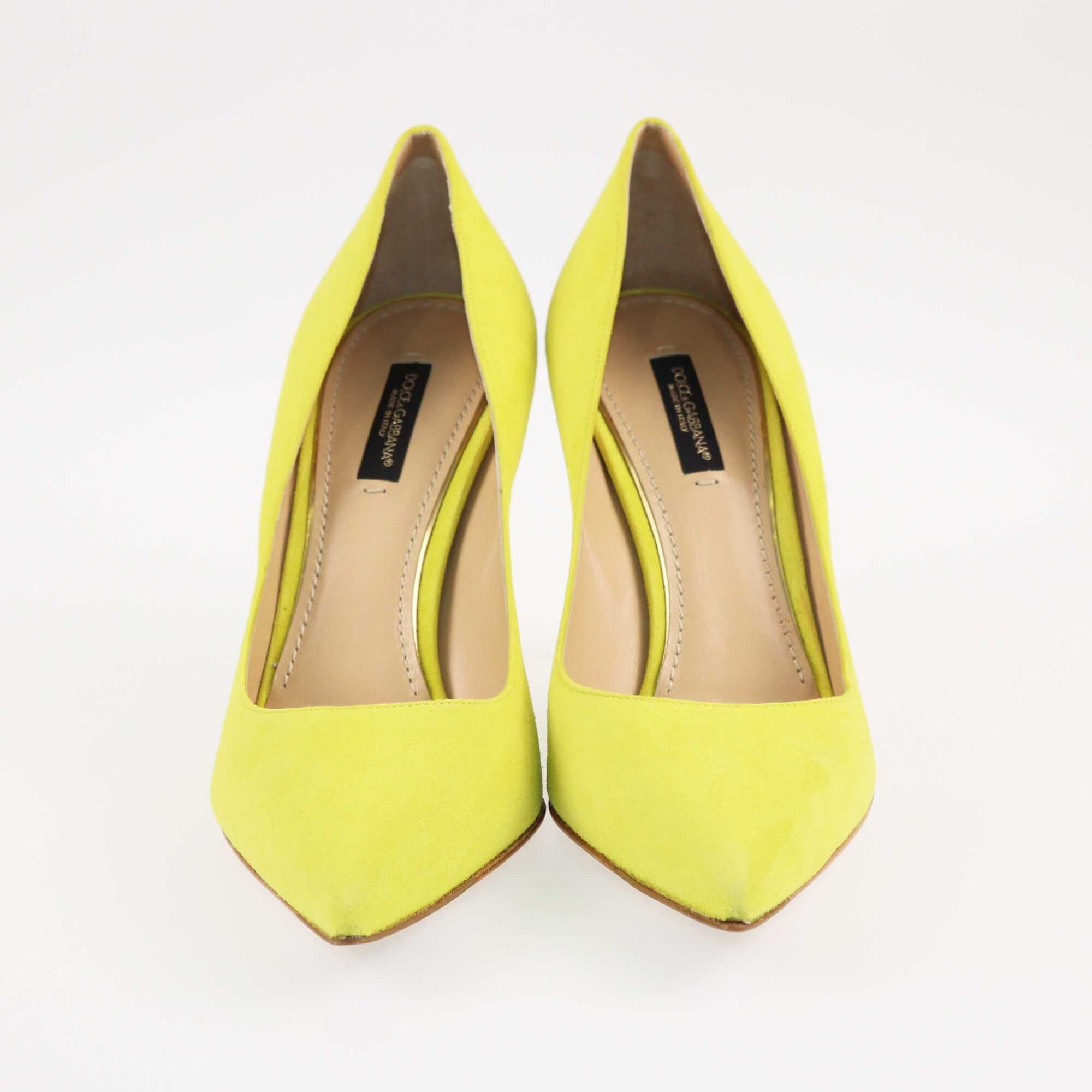 Dolce & Gabbana Lime Yellow Pointed Toe Pumps Shoes Dolce Gabbana 