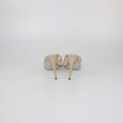 Rene Caovilla Nude Strass Satin Chandelier Mules