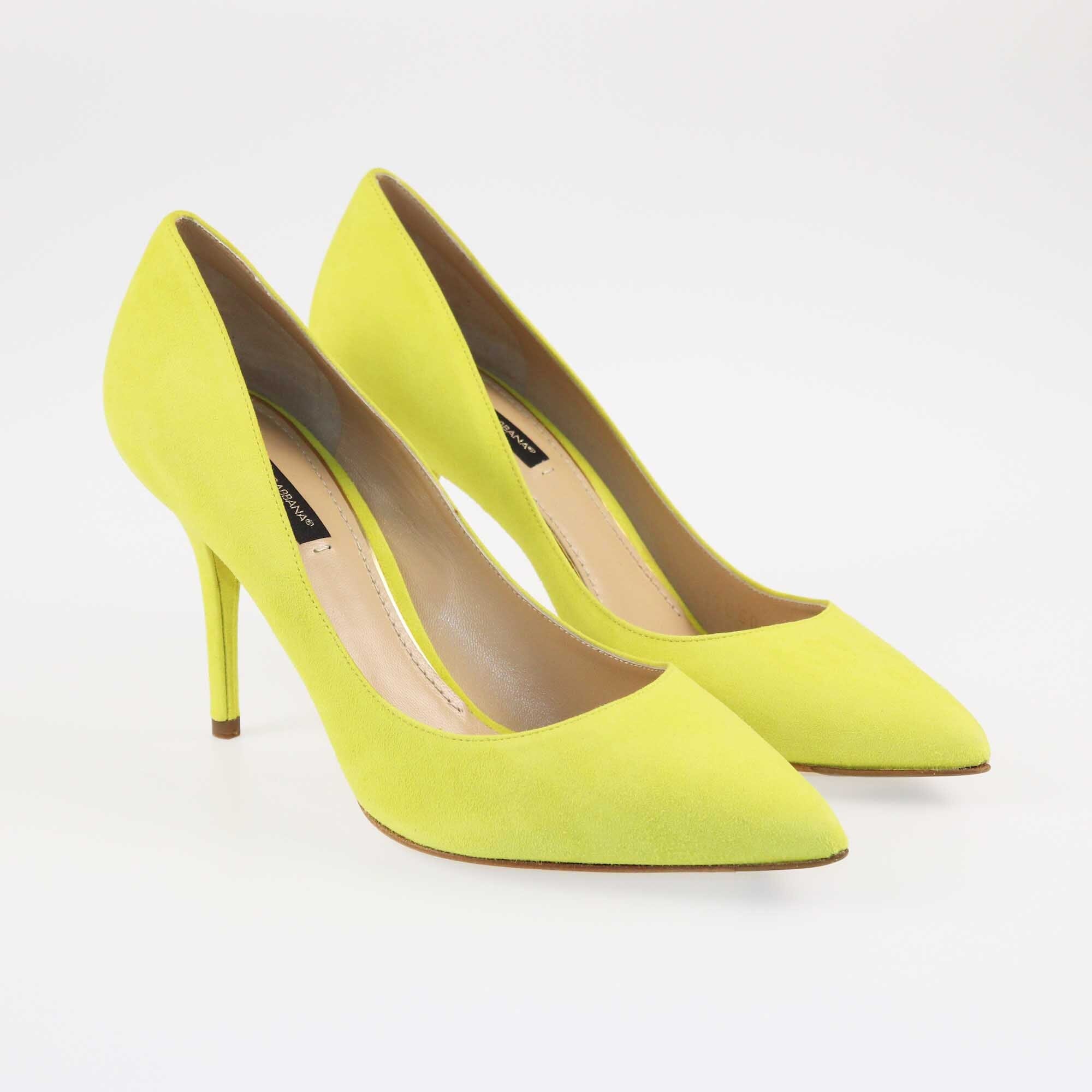 Dolce & Gabbana Lime Yellow Pointed Toe Pumps Shoes Dolce Gabbana 