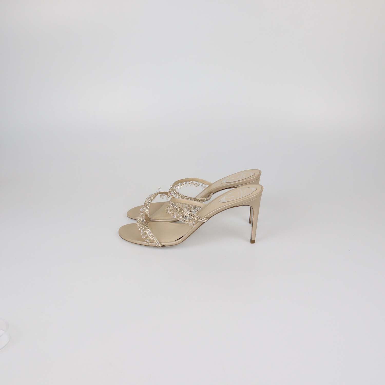 Rene Caovilla Nude Strass Satin Chandelier Mules