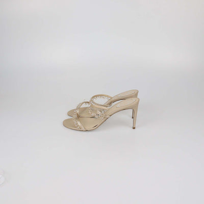 Rene Caovilla Nude Strass Satin Chandelier Mules