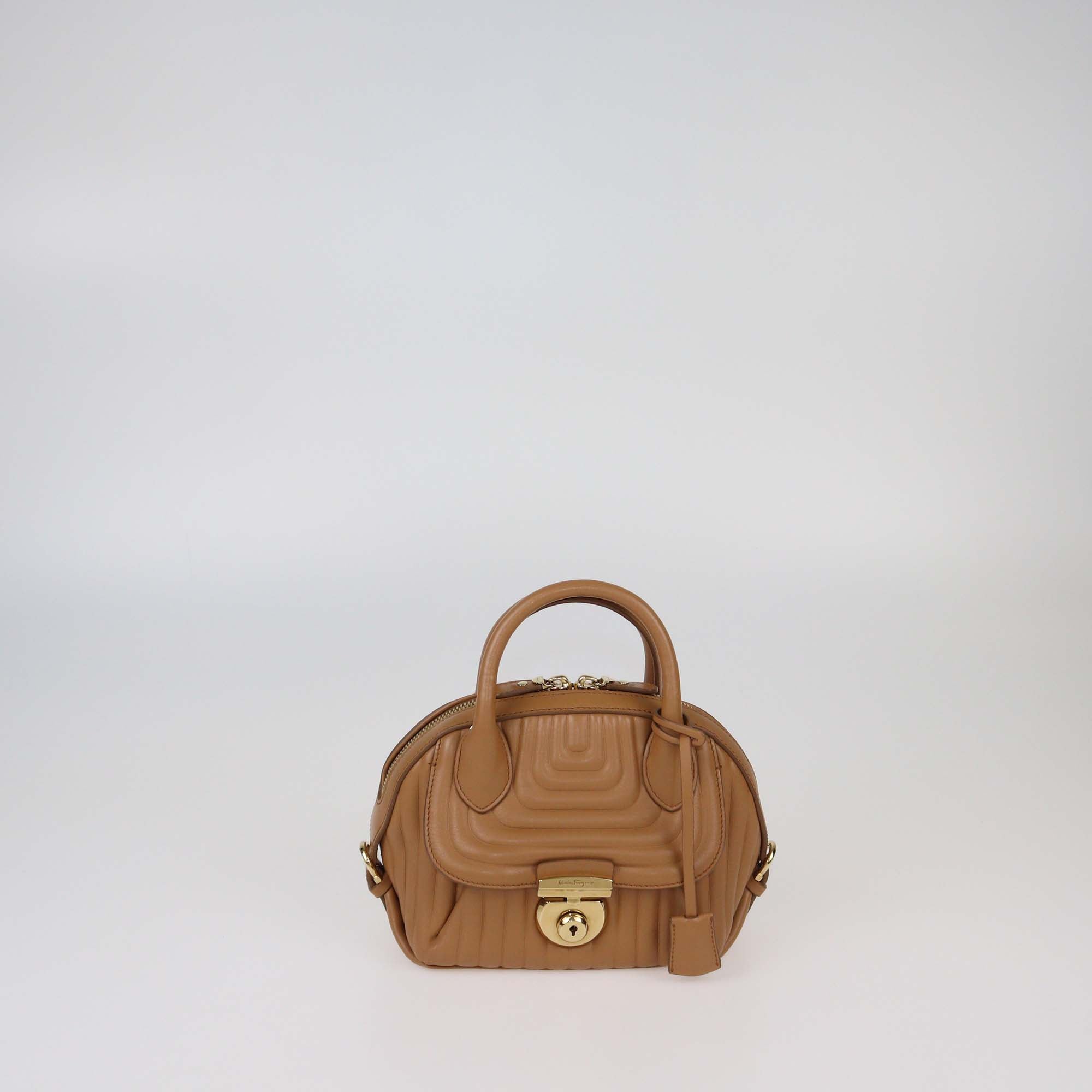 Salvatore Ferragamo Beige Quilted Leather Small Fiamma Convertible Satchel