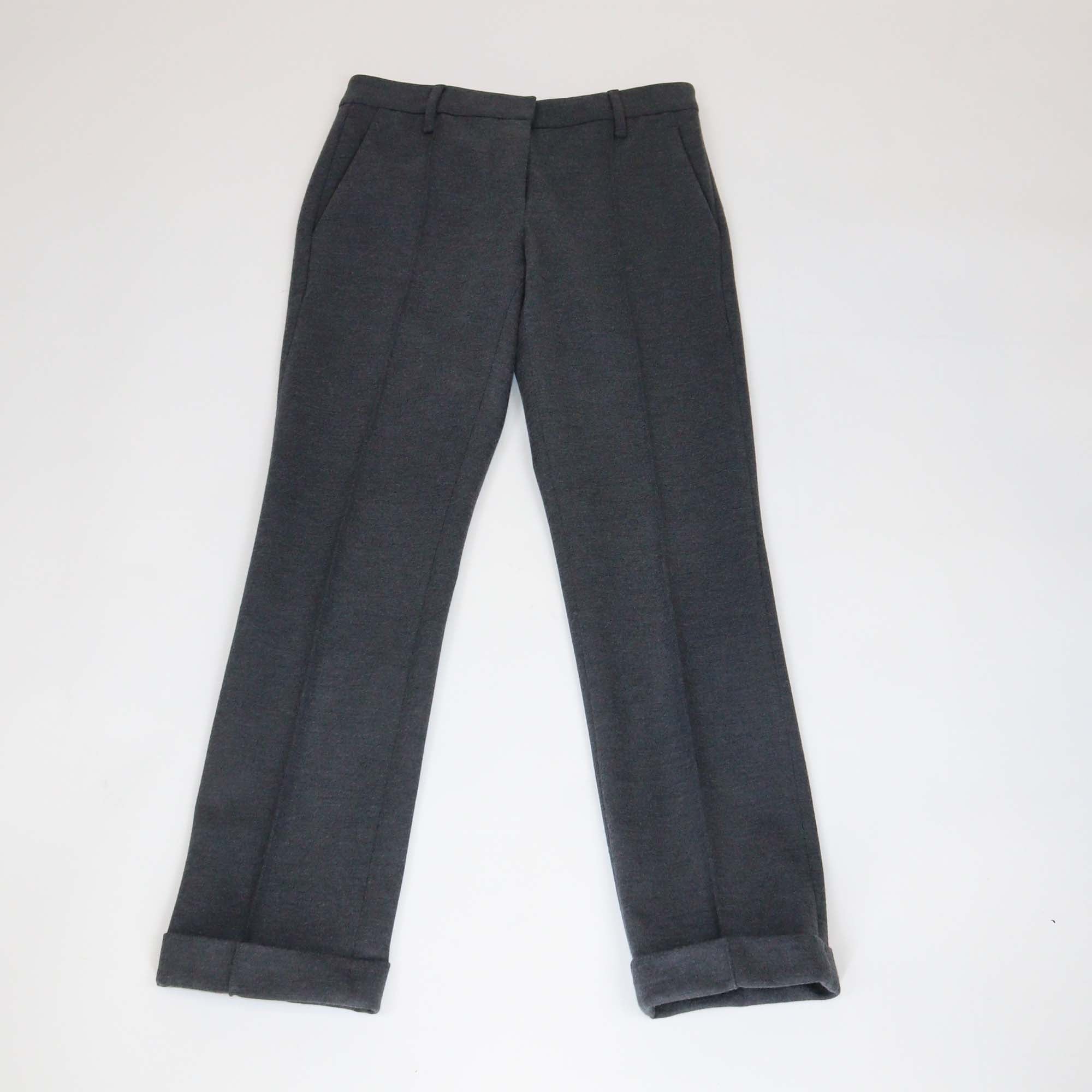 Brunello Cucinelli Dark Grey Wool Straight Leg Pants