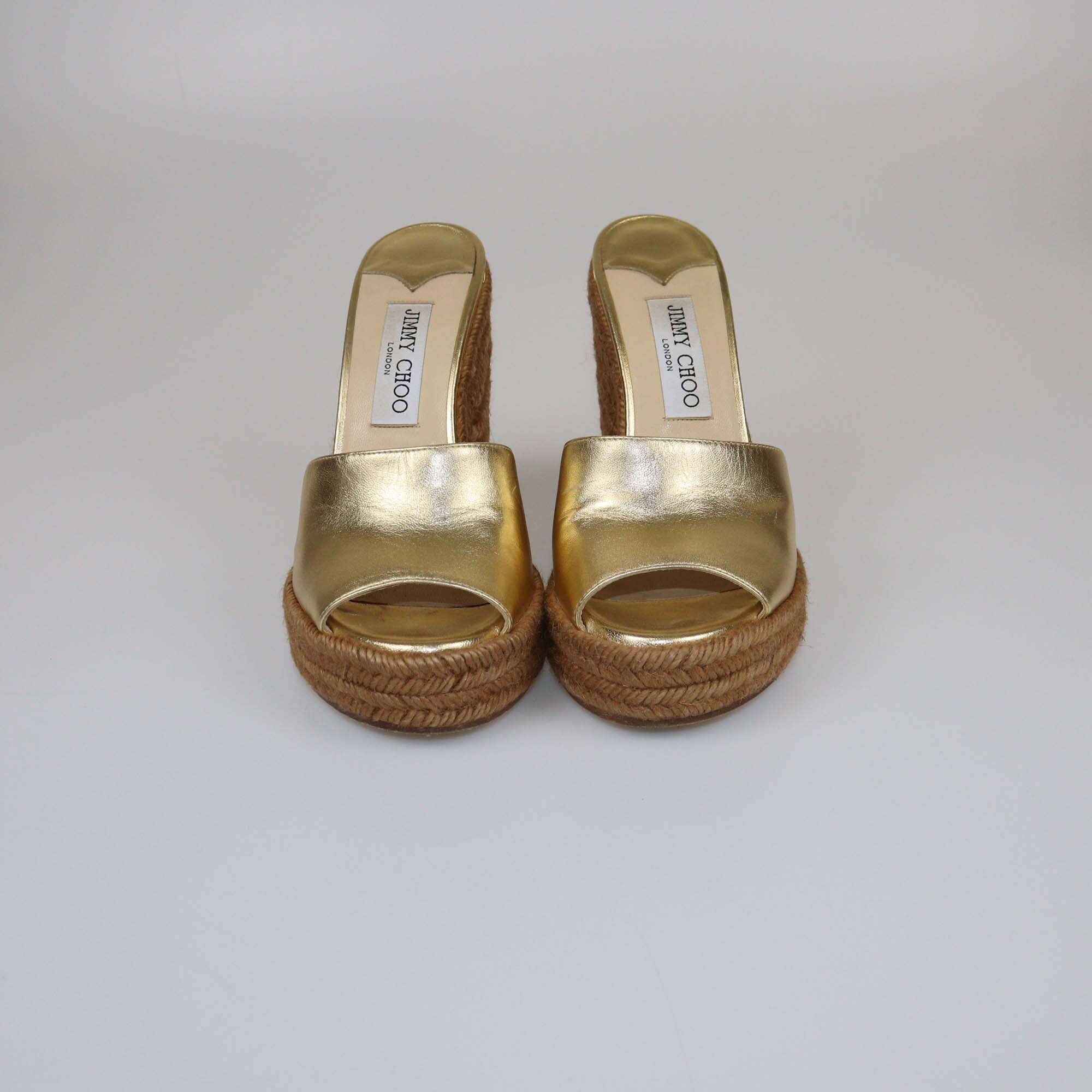 Jimmy Choo Gold Metallic Espadrille Wedge Womens Jimmy Choo 