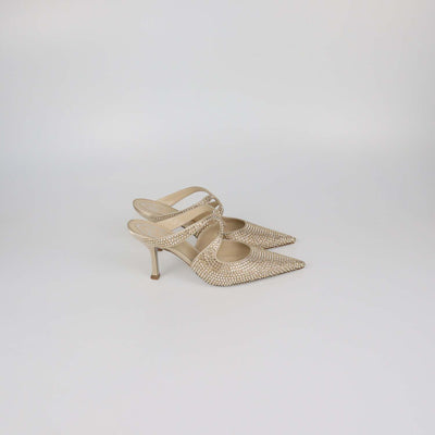 Rene Caovilla Light Gold Strass Satin Mules