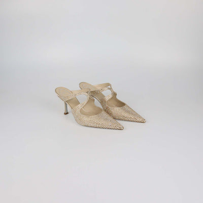 Rene Caovilla Light Gold Strass Satin Mules