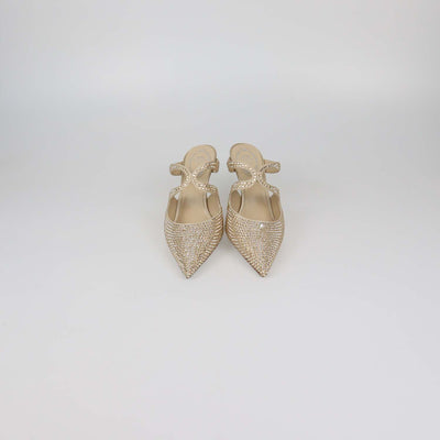 Rene Caovilla Light Gold Strass Satin Mules