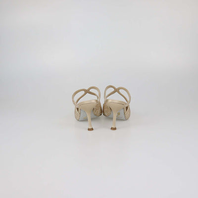 Rene Caovilla Light Gold Strass Satin Mules