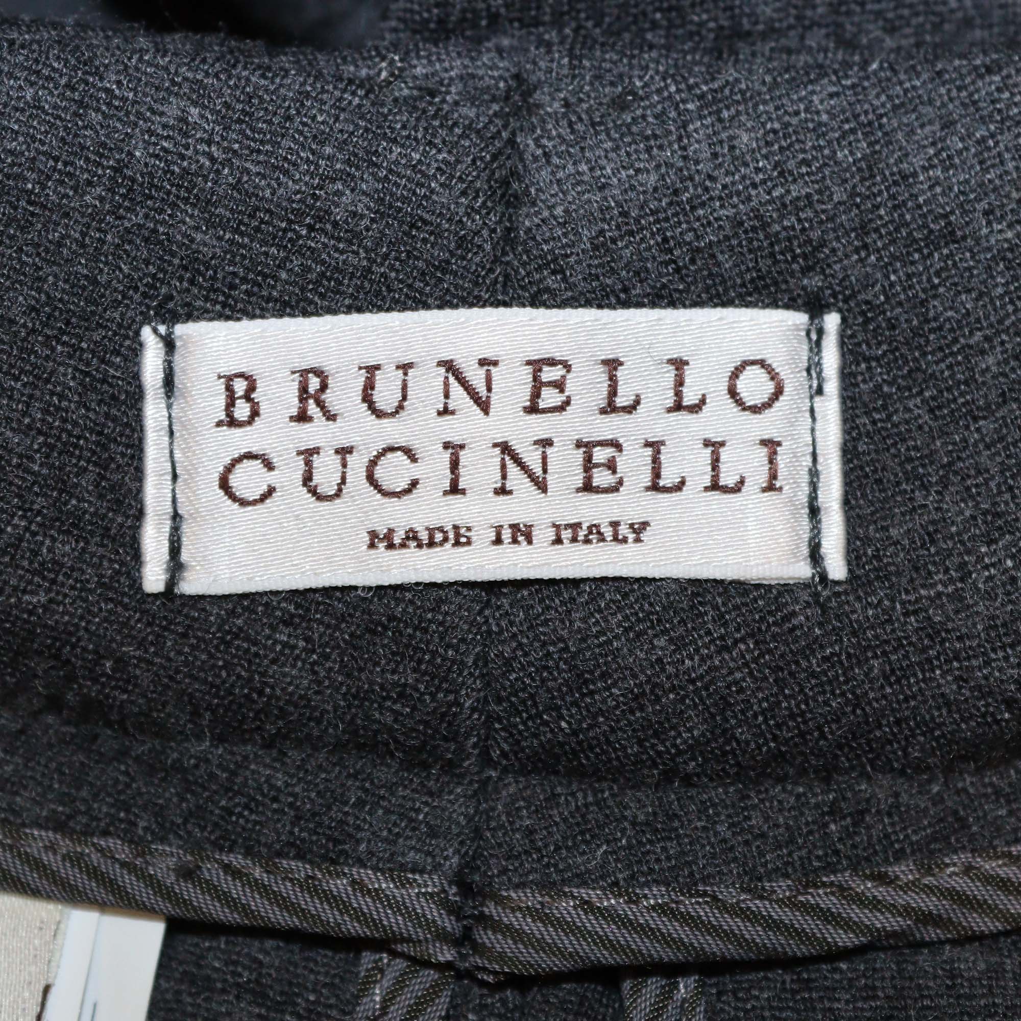 Brunello Cucinelli Dark Grey Wool Straight Leg Pants