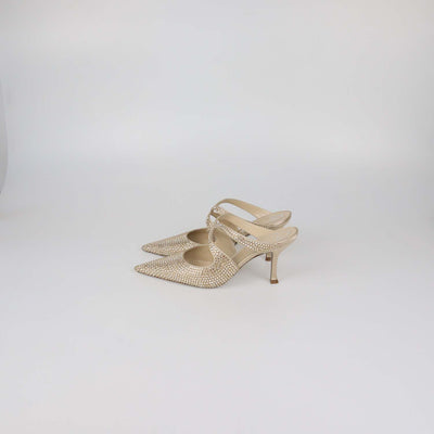Rene Caovilla Light Gold Strass Satin Mules
