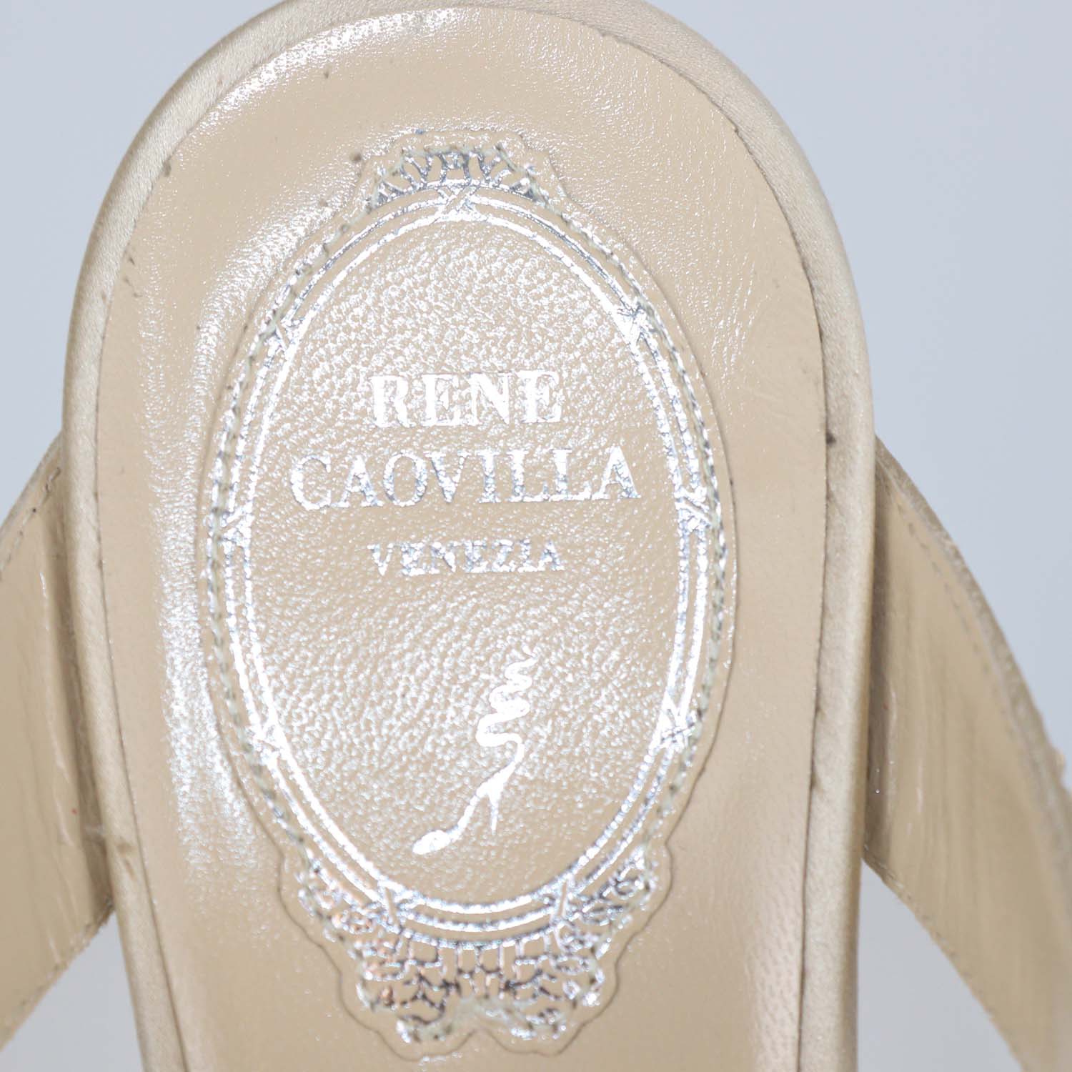 Rene Caovilla Light Gold Strass Satin Mules