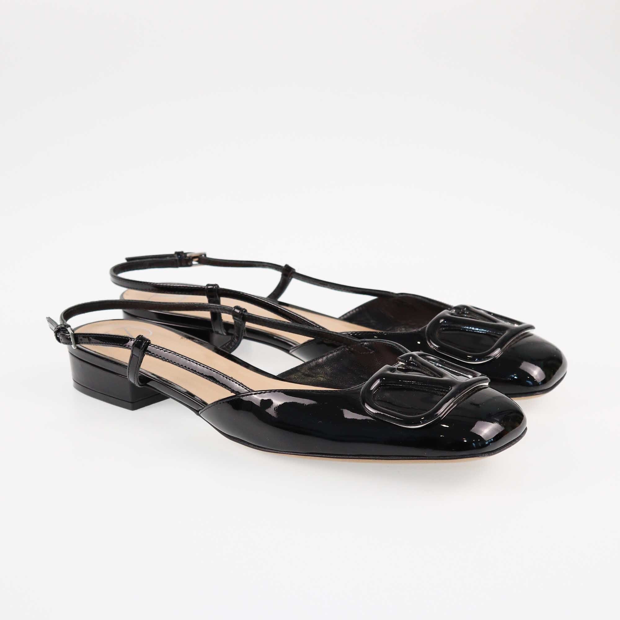 Valentino Black V Logo Signature Slingback Pumps Shoes Valentino 